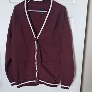 GAP Burgundy Cardigan with White Stripes
